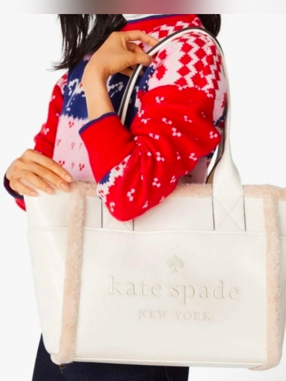 Kate Spade Jett Faux Shearling Tote- Merinque KE517.